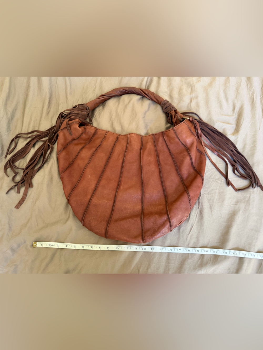 Lucky Brand Cognac Leather Hobo Bag with Fringe VGUC